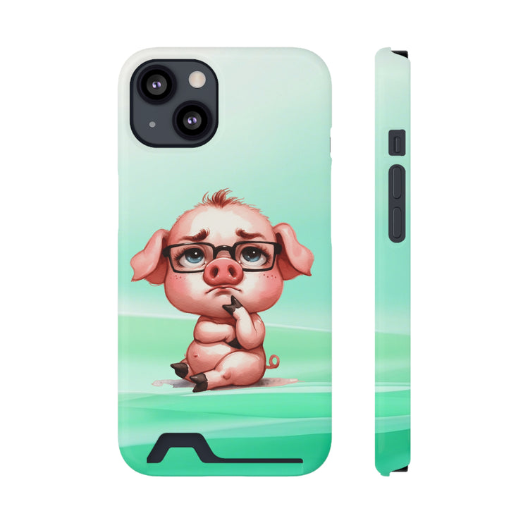 EnchantGuard Phone Case with Card Holder: Style Meets Functionality - Pig