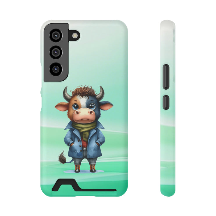 EnchantGuard Phone Case with Card Holder: Style Meets Functionality - Cow