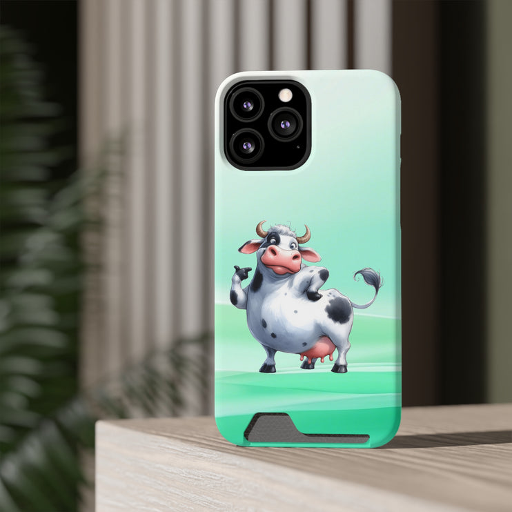 EnchantGuard Phone Case with Card Holder: Style Meets Functionality - Cow