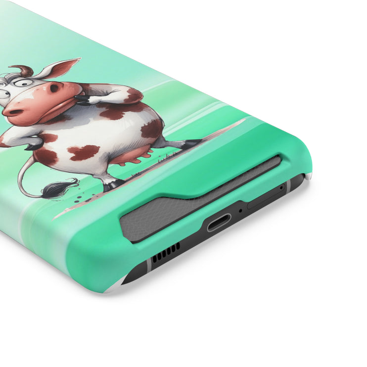 EnchantGuard Phone Case with Card Holder: Style Meets Functionality - Cow