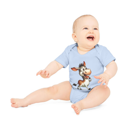 SnuggleNest Organic Baby Bodysuit (Short Sleeves) Donkey