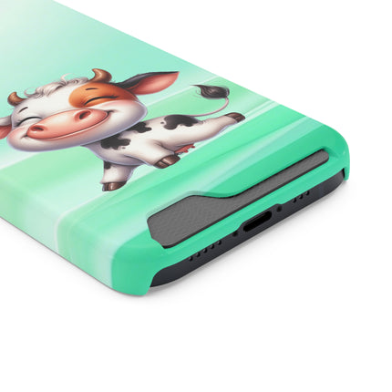 EnchantGuard Phone Case with Card Holder: Style Meets Functionality - Cow