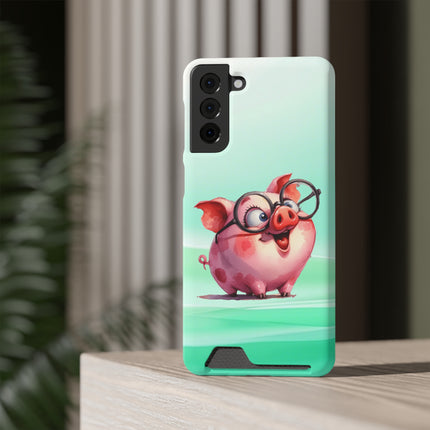 EnchantGuard Phone Case with Card Holder: Style Meets Functionality - Pig