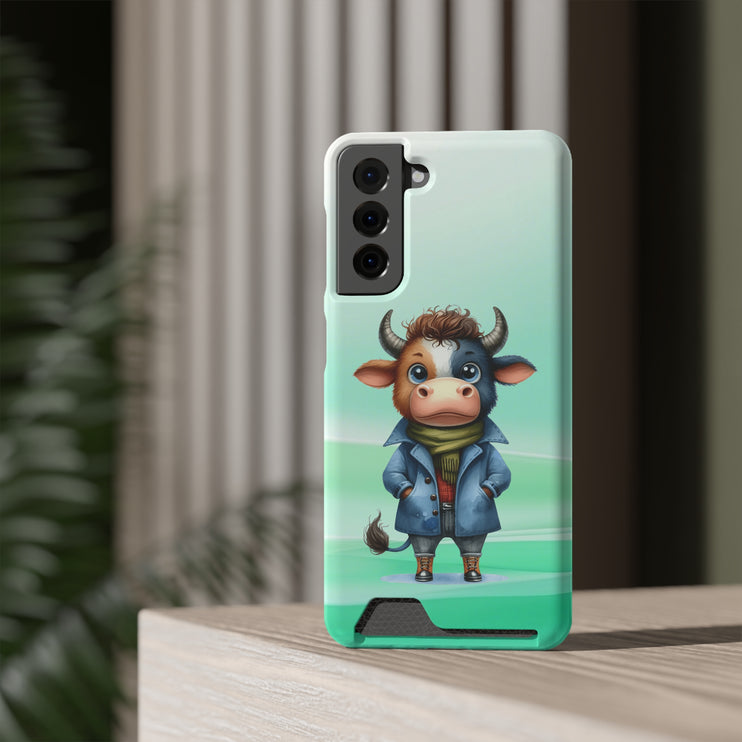 EnchantGuard Phone Case with Card Holder: Style Meets Functionality - Cow