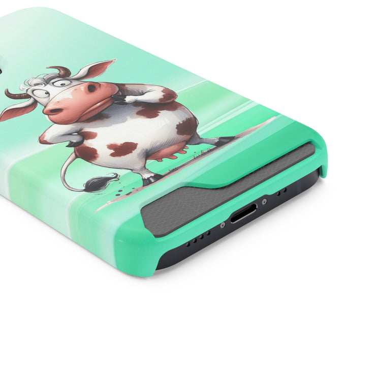 EnchantGuard Phone Case with Card Holder: Style Meets Functionality - Cow