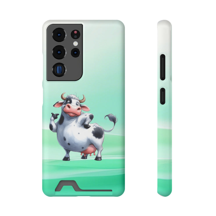 EnchantGuard Phone Case with Card Holder: Style Meets Functionality - Cow