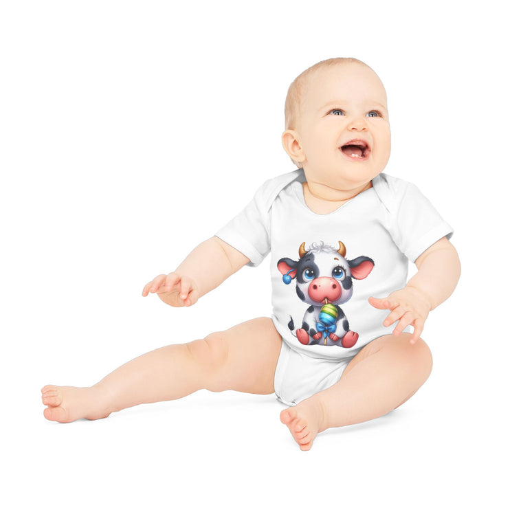 SnuggleNest Organic Baby Bodysuit (Short Sleeves) Cow