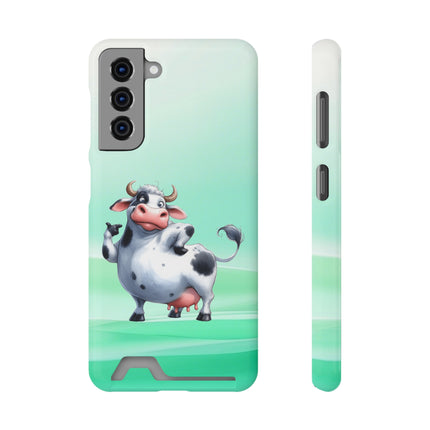 EnchantGuard Phone Case with Card Holder: Style Meets Functionality - Cow