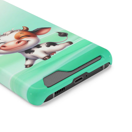 EnchantGuard Phone Case with Card Holder: Style Meets Functionality - Cow