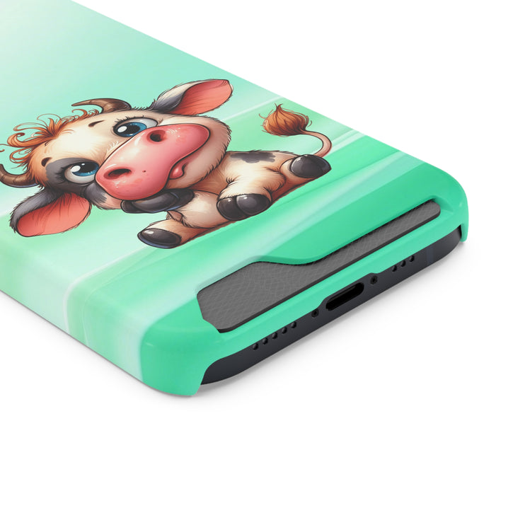 EnchantGuard Phone Case with Card Holder: Style Meets Functionality - Cow