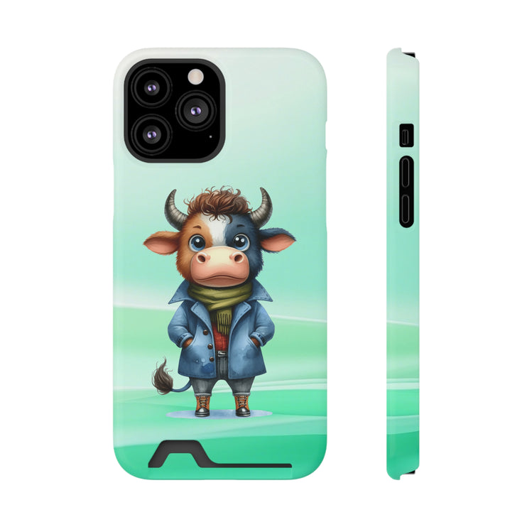 EnchantGuard Phone Case with Card Holder: Style Meets Functionality - Cow