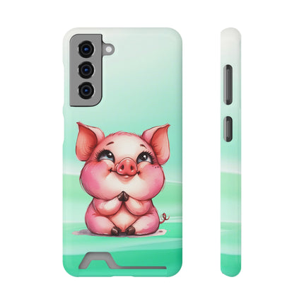 EnchantGuard Phone Case with Card Holder: Style Meets Functionality - Pig