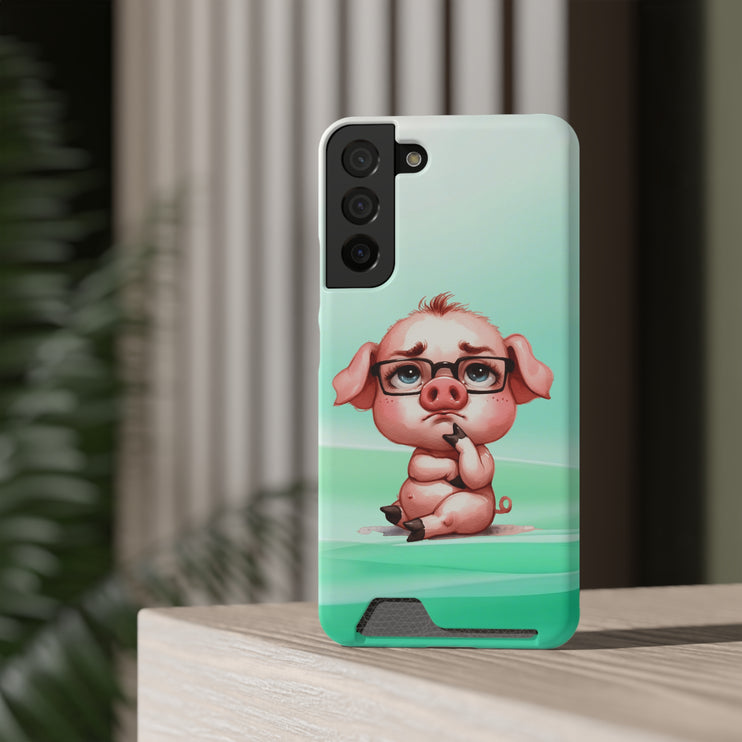 EnchantGuard Phone Case with Card Holder: Style Meets Functionality - Pig