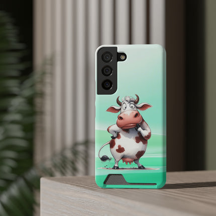 EnchantGuard Phone Case with Card Holder: Style Meets Functionality - Cow