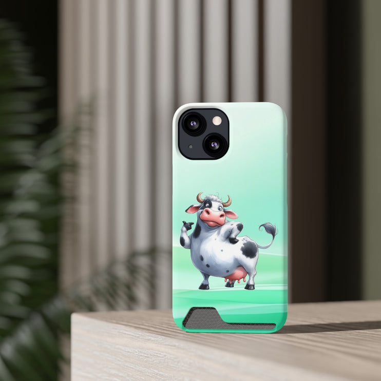 EnchantGuard Phone Case with Card Holder: Style Meets Functionality - Cow