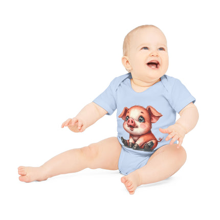 SnuggleNest Organic Baby Bodysuit (Short Sleeves) Pig