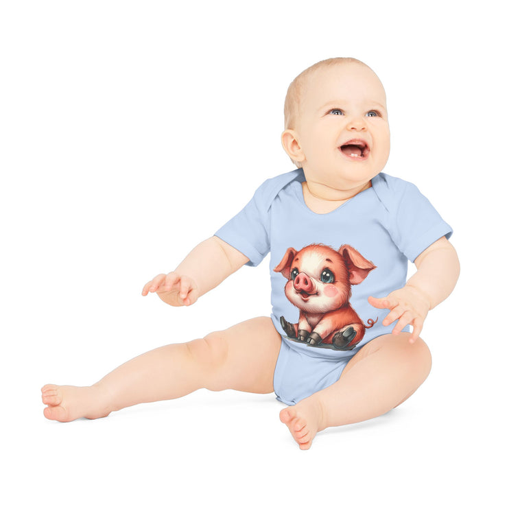 SnuggleNest Organic Baby Bodysuit (Short Sleeves) Pig