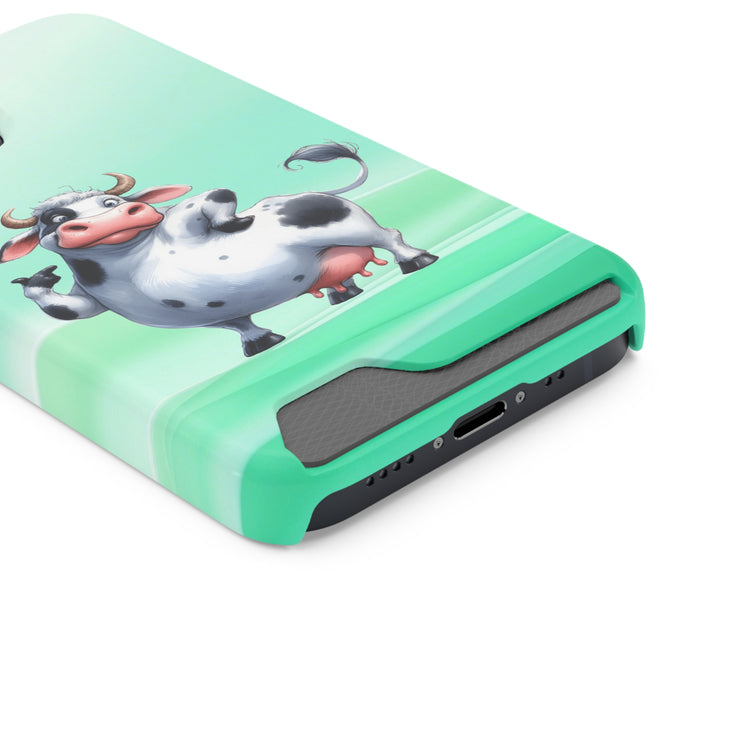 EnchantGuard Phone Case with Card Holder: Style Meets Functionality - Cow