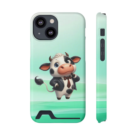 EnchantGuard Phone Case with Card Holder: Style Meets Functionality - Cow