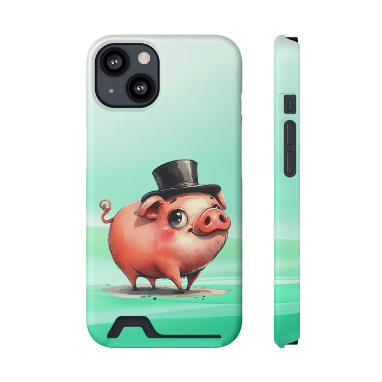 EnchantGuard Phone Case with Card Holder: Style Meets Functionality - Pig