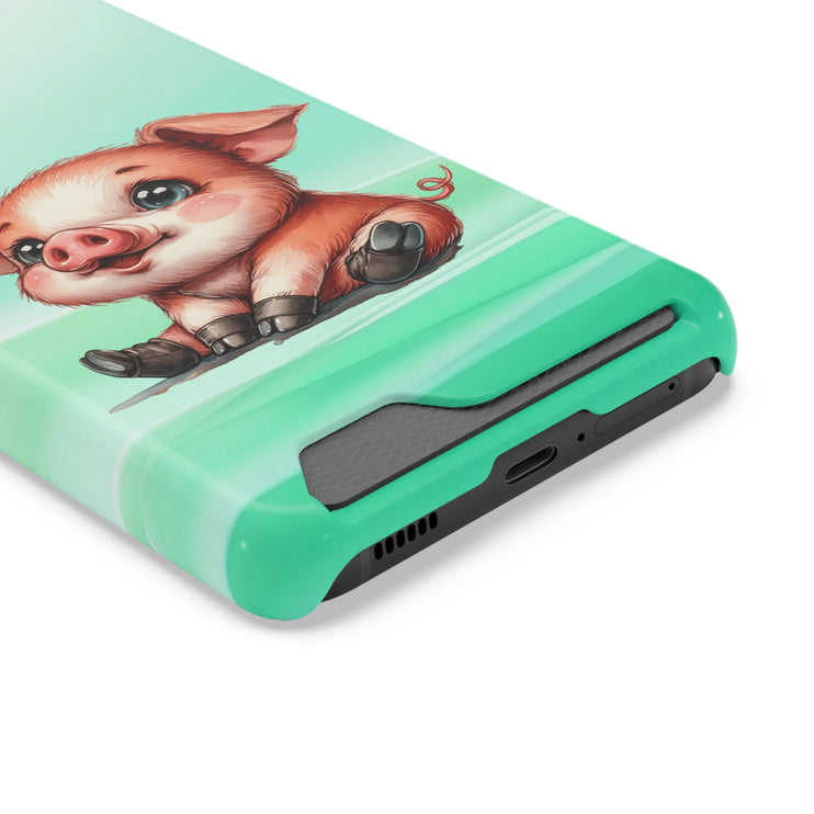 EnchantGuard Phone Case with Card Holder: Style Meets Functionality - Pig