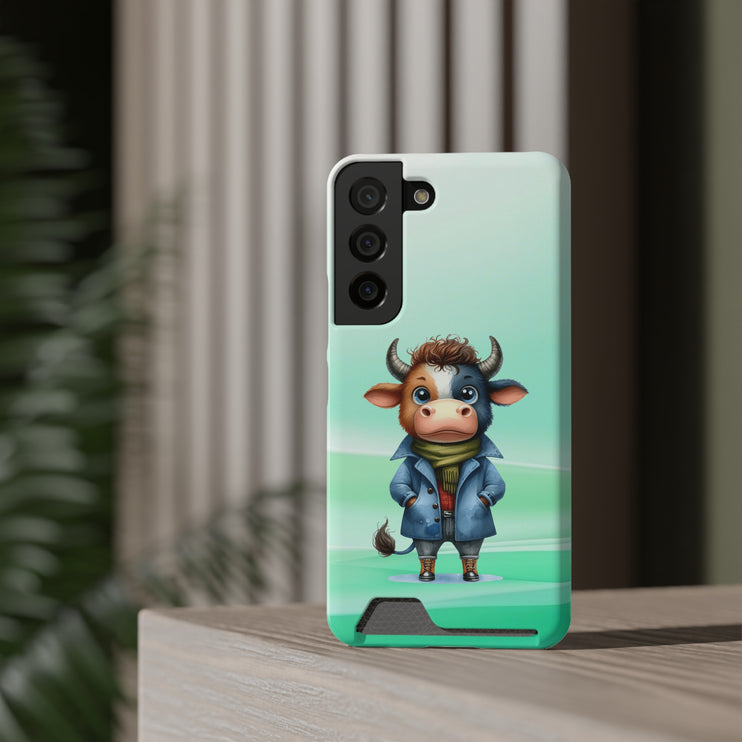 EnchantGuard Phone Case with Card Holder: Style Meets Functionality - Cow