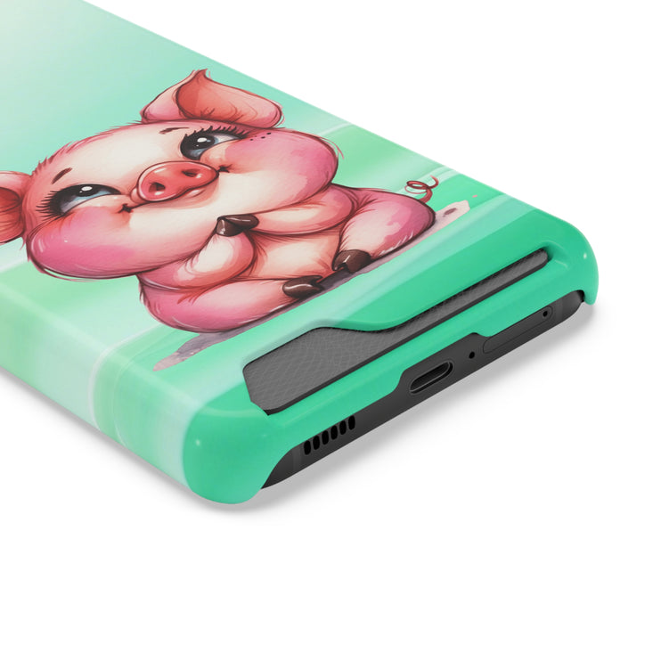 EnchantGuard Phone Case with Card Holder: Style Meets Functionality - Pig