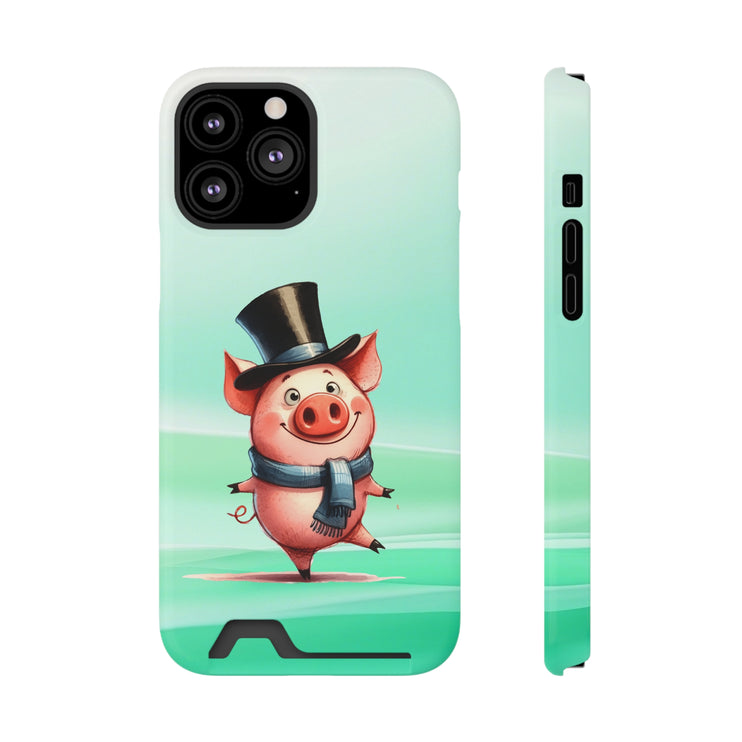 EnchantGuard Phone Case with Card Holder: Style Meets Functionality - Pig