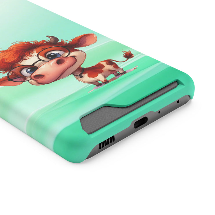 EnchantGuard Phone Case with Card Holder: Style Meets Functionality - Cow