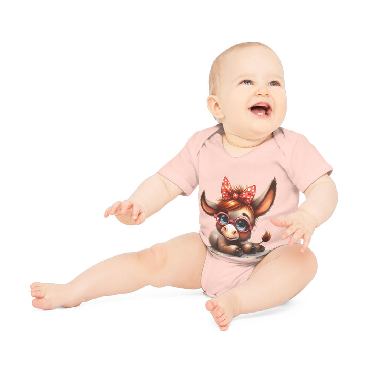 SnuggleNest Organic Baby Bodysuit (Short Sleeves) Donkey