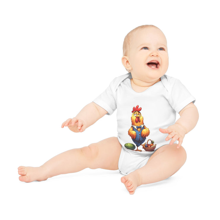 SnuggleNest Organic Baby Bodysuit (Short Sleeves) Rooster