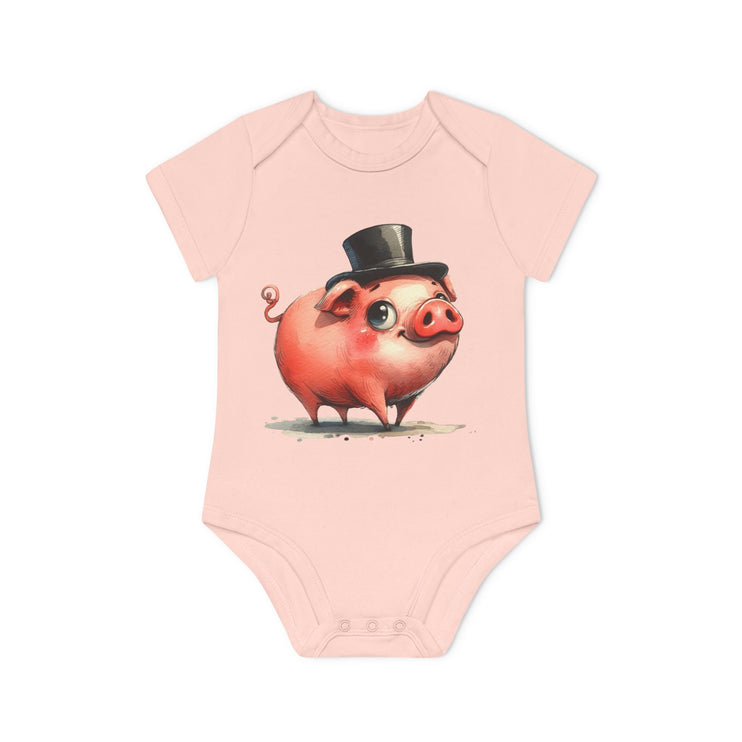 SnuggleNest Organic Baby Bodysuit (Short Sleeves) Pig