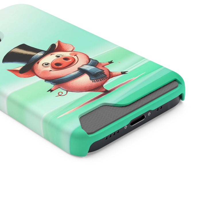 EnchantGuard Phone Case with Card Holder: Style Meets Functionality - Pig