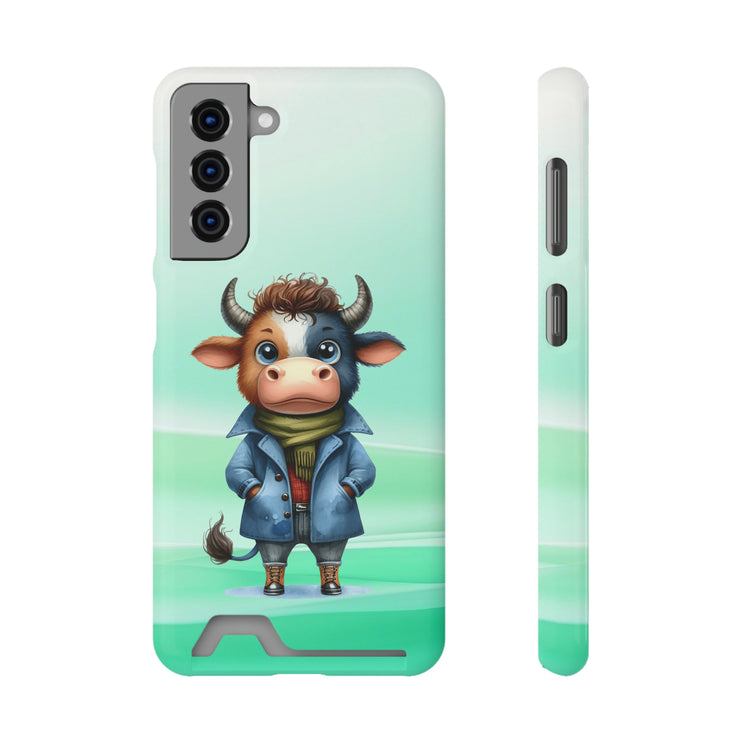 EnchantGuard Phone Case with Card Holder: Style Meets Functionality - Cow