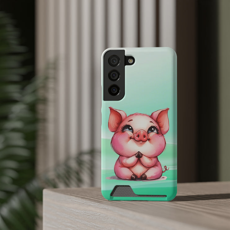 EnchantGuard Phone Case with Card Holder: Style Meets Functionality - Pig