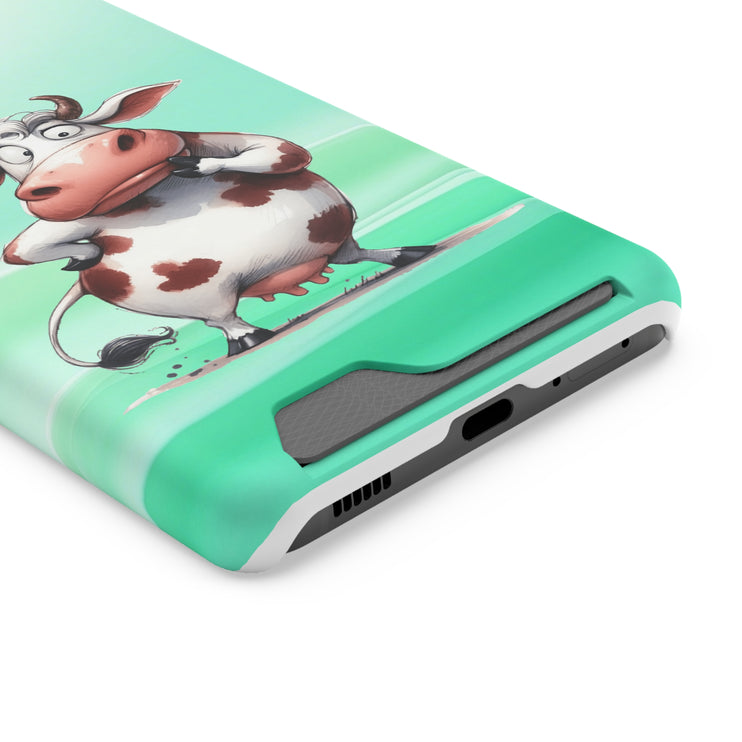 EnchantGuard Phone Case with Card Holder: Style Meets Functionality - Cow