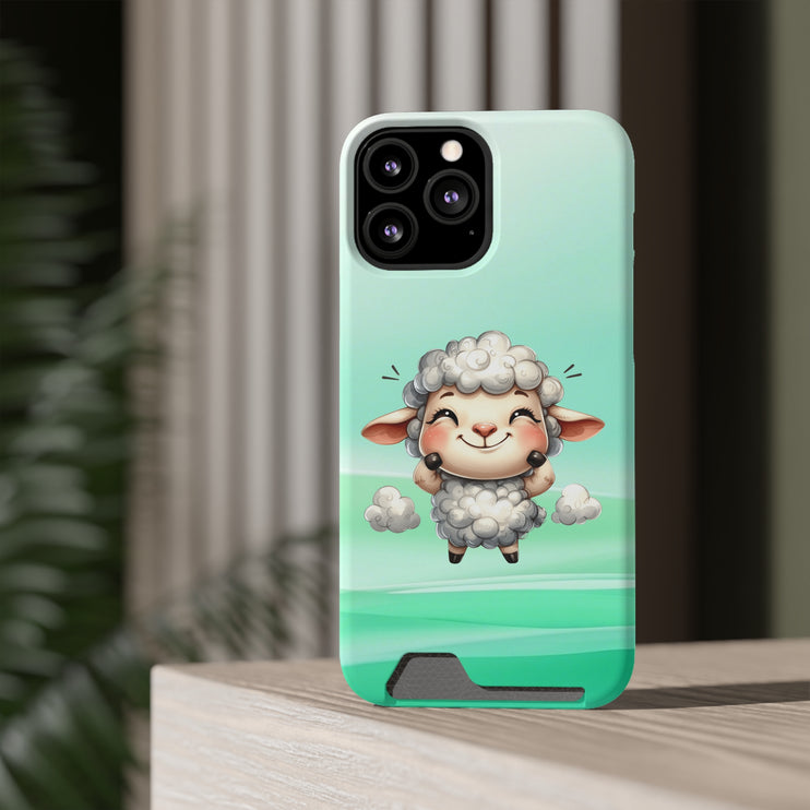 EnchantGuard Phone Case with Card Holder: Style Meets Functionality - Sheep