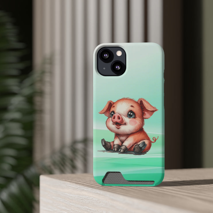 EnchantGuard Phone Case with Card Holder: Style Meets Functionality - Pig