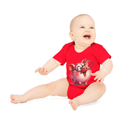 SnuggleNest Organic Baby Bodysuit (Short Sleeves) Pig