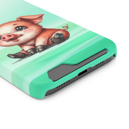 EnchantGuard Phone Case with Card Holder: Style Meets Functionality - Pig