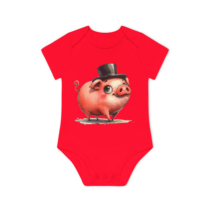 SnuggleNest Organic Baby Bodysuit (Short Sleeves) Pig