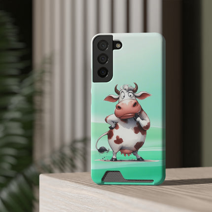 EnchantGuard Phone Case with Card Holder: Style Meets Functionality - Cow