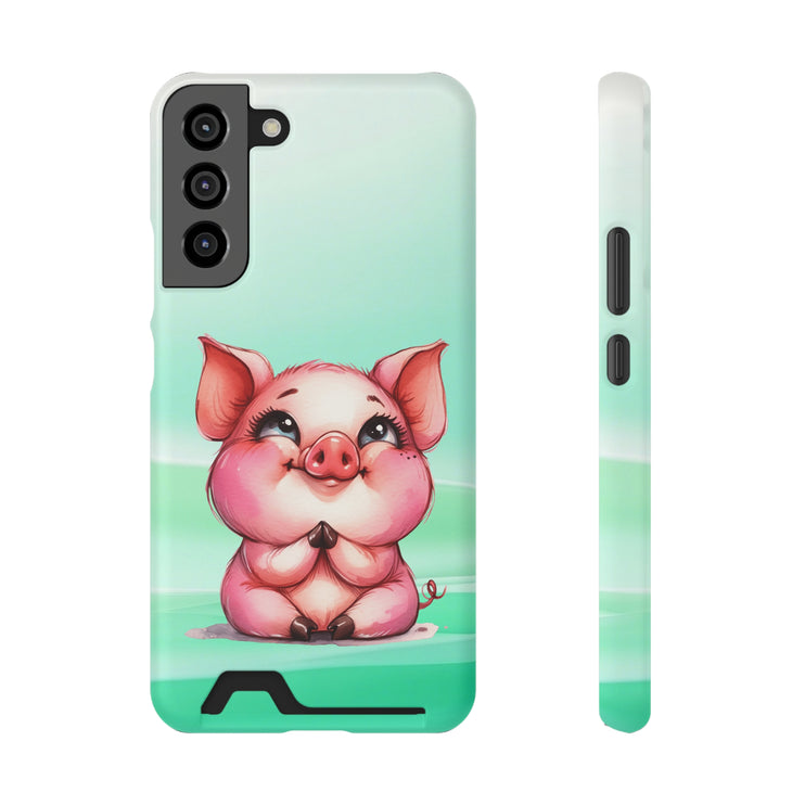 EnchantGuard Phone Case with Card Holder: Style Meets Functionality - Pig