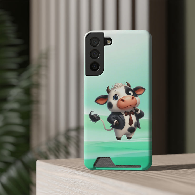 EnchantGuard Phone Case with Card Holder: Style Meets Functionality - Cow