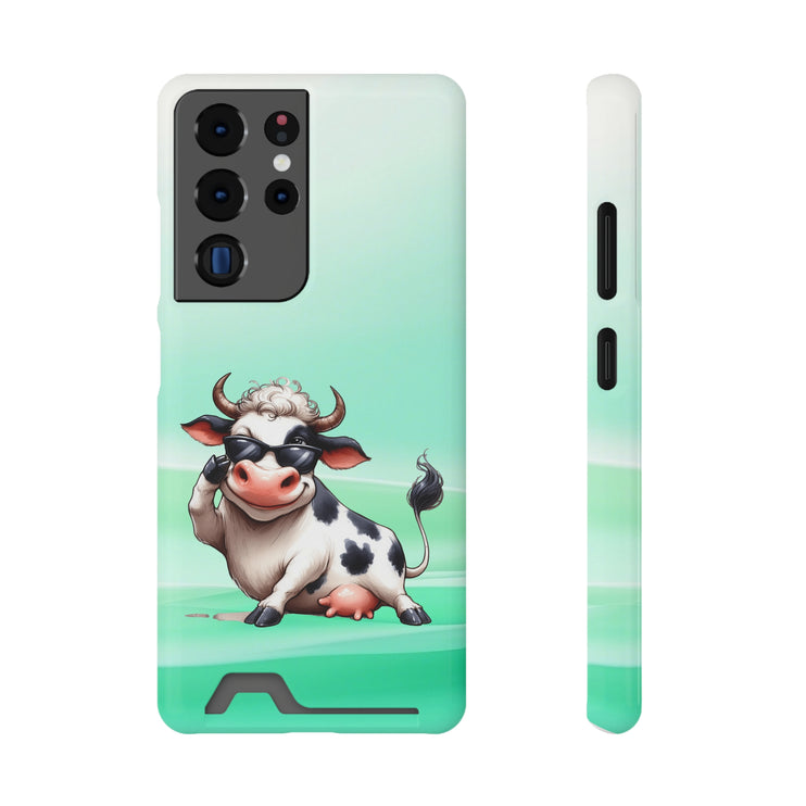 EnchantGuard Phone Case with Card Holder: Style Meets Functionality - Cow