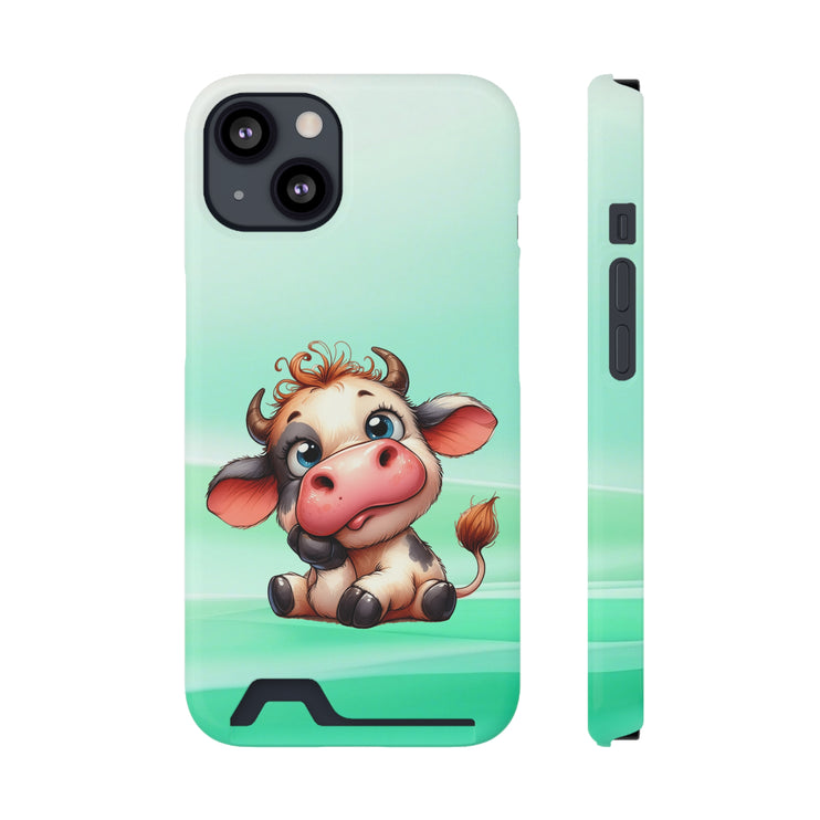 EnchantGuard Phone Case with Card Holder: Style Meets Functionality - Cow