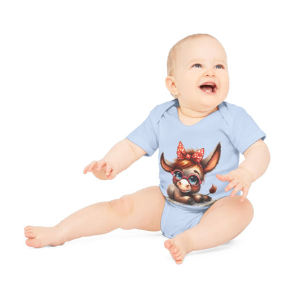 SnuggleNest Organic Baby Bodysuit (Short Sleeves) Donkey