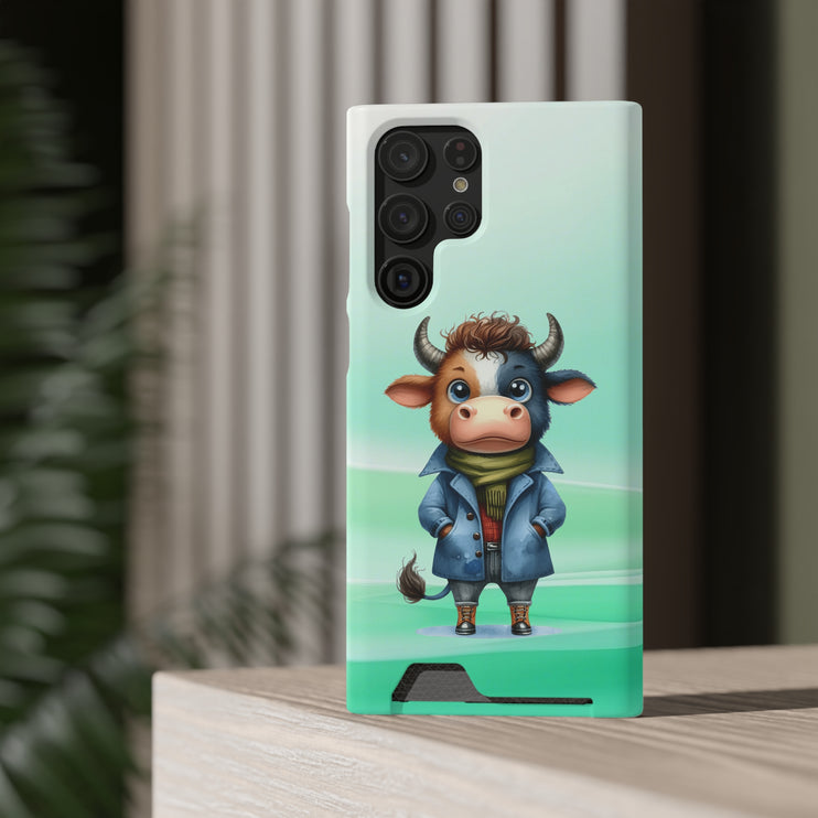 EnchantGuard Phone Case with Card Holder: Style Meets Functionality - Cow