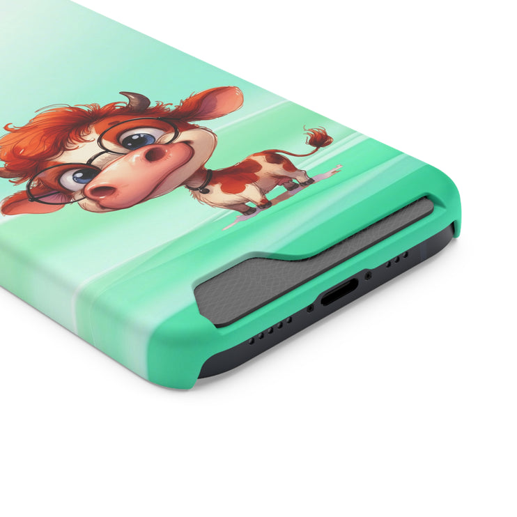 EnchantGuard Phone Case with Card Holder: Style Meets Functionality - Cow