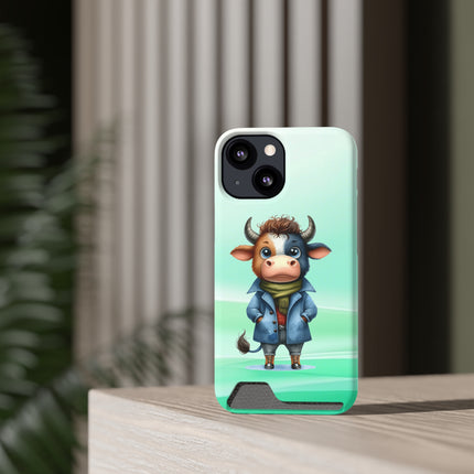 EnchantGuard Phone Case with Card Holder: Style Meets Functionality - Cow